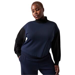 Athleta Plus Size Navy & Black Venice Sweatshirt Funnel Neck 1X NWOT